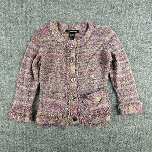 Y2K 52 Weekends Cardigan Sweater Womens Small Multicolor Fringe Knit Pockets